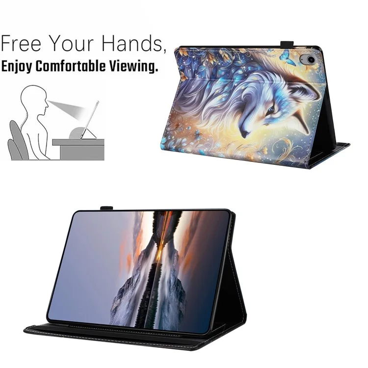Funda para Lenovo Tab P11 TB-J606F con patrón de cuero, tapa de tableta con función de activación/suspensión automática, soporte para tarjetas - Flor de zorro