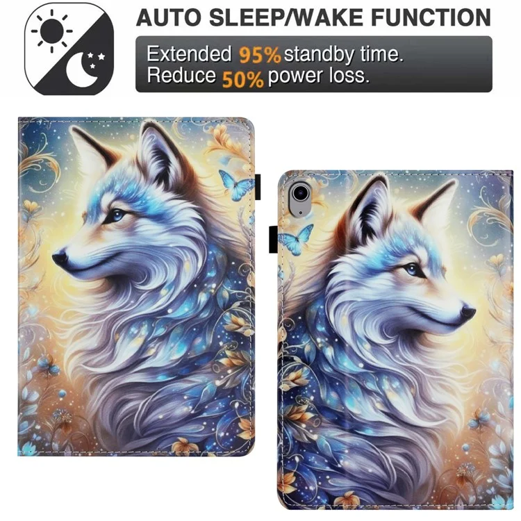 Funda para Lenovo Tab P11 TB-J606F con patrón de cuero, tapa de tableta con función de activación/suspensión automática, soporte para tarjetas - Flor de zorro