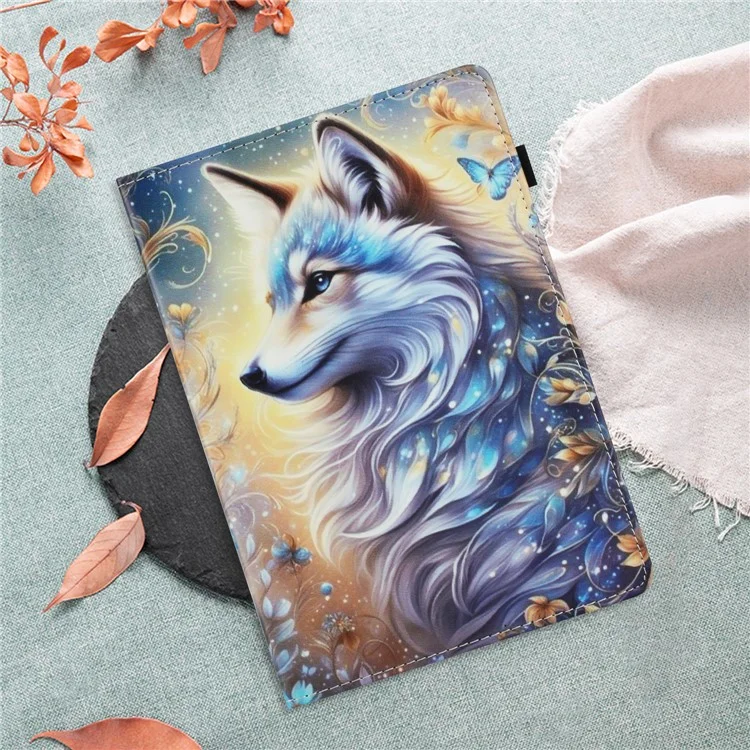 Funda para Lenovo Tab P11 TB-J606F con patrón de cuero, tapa de tableta con función de activación/suspensión automática, soporte para tarjetas - Flor de zorro