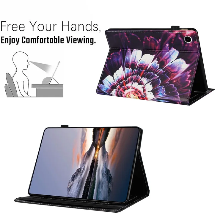 Cover in pelle per Lenovo Tab M10 (Gen 3) con motivo, con funzione di sonno/sveglia automatica e porta carte - Fiore volpe