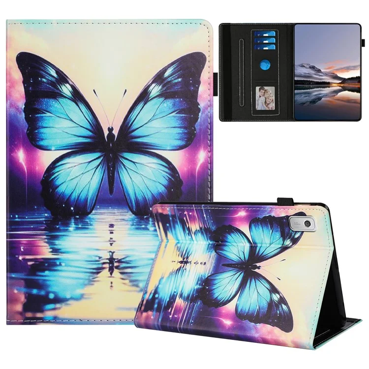 Funda para Lenovo Tab M9 con patrón de cuero, cubierta de tableta con suspensión/activación automática, soporte para tarjetas - Flor de zorro
