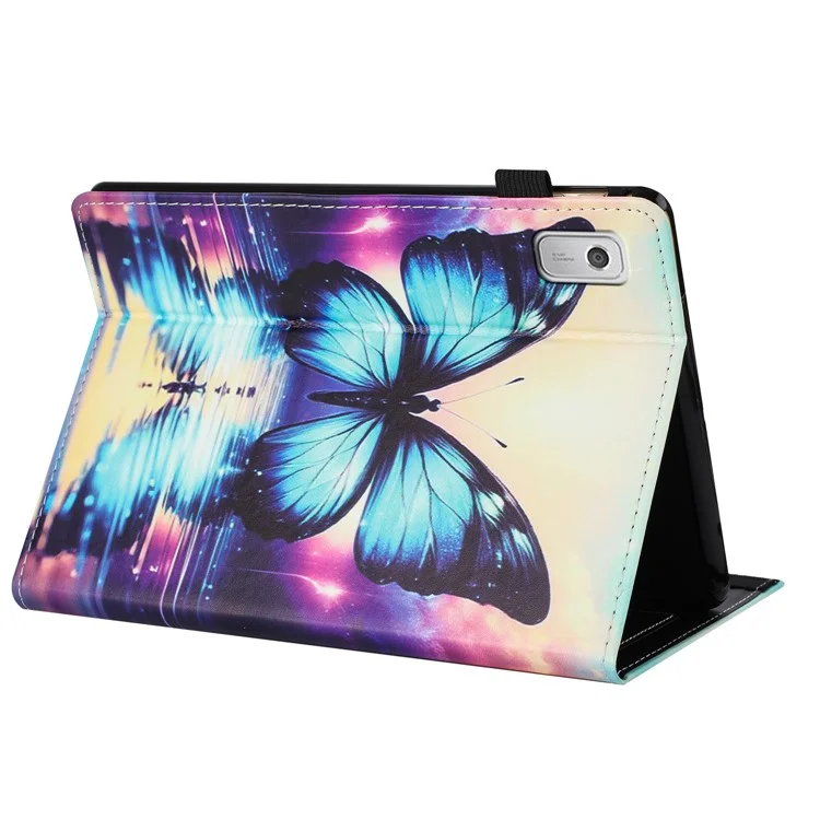 Funda para Lenovo Tab M9 con patrón de cuero, cubierta de tableta con suspensión/activación automática, soporte para tarjetas - Flor de zorro