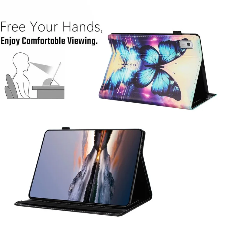 Funda para Lenovo Tab M9 con patrón de cuero, cubierta de tableta con suspensión/activación automática, soporte para tarjetas - Flor de zorro