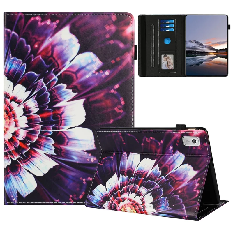 For Lenovo Tab M9 TB-310FU Case Pattern Leather Tablet Cover with Auto Sleep / Wake, Card Holder - Colorful Flowers