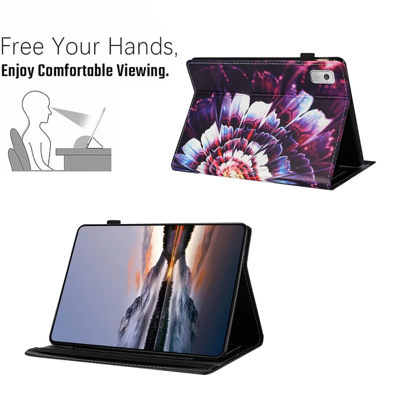 For Lenovo Tab M9 TB-310FU Case Pattern Leather Tablet Cover with Auto Sleep / Wake, Card Holder - Colorful Flowers