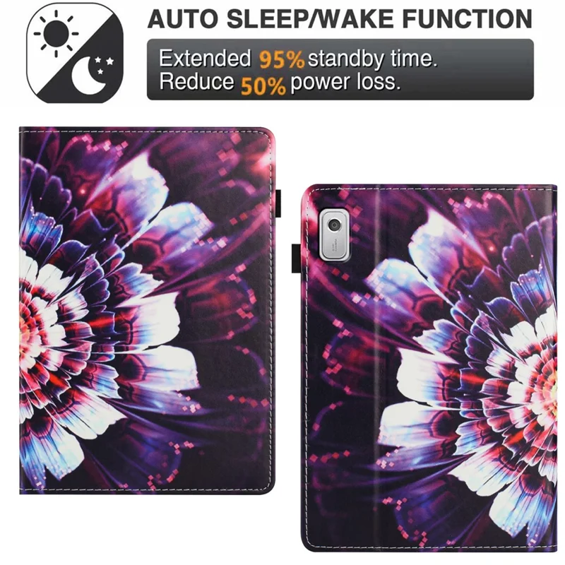 For Lenovo Tab M9 TB-310FU Case Pattern Leather Tablet Cover with Auto Sleep / Wake, Card Holder - Colorful Flowers