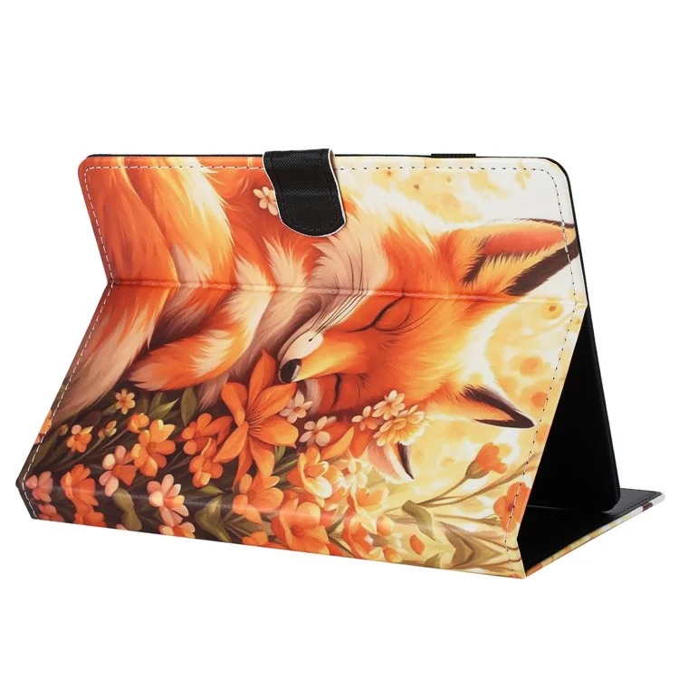 Capa de couro universal para tablet de 10 polegadas com padrão, com função de dormir/acordar automática e porta-cartões - Raposa Floral