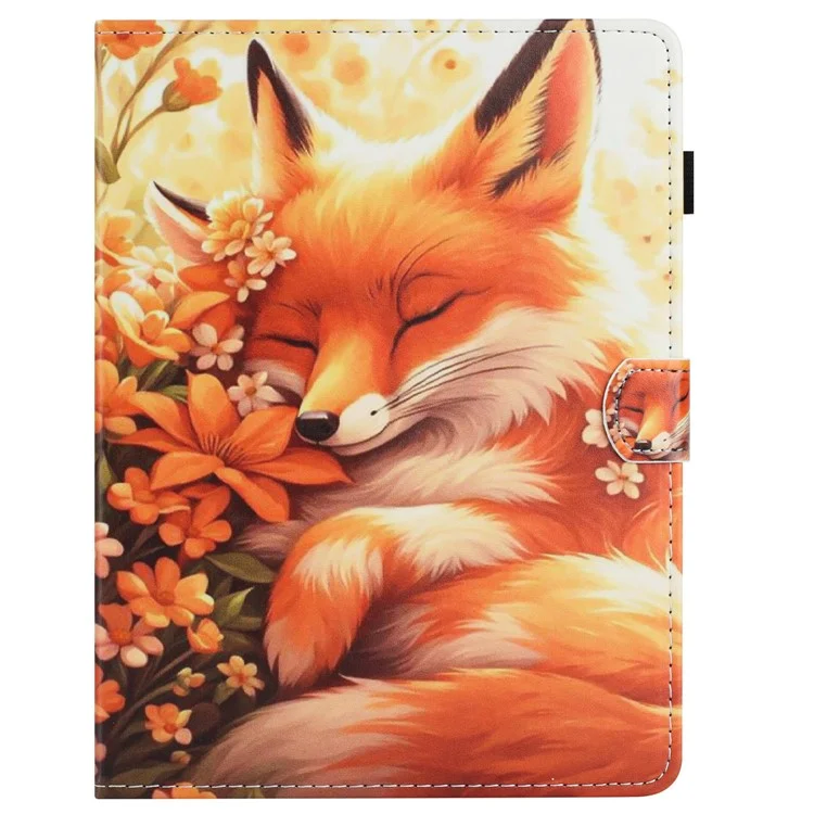 Capa de couro universal para tablet de 10 polegadas com padrão, com função de dormir/acordar automática e porta-cartões - Raposa Floral