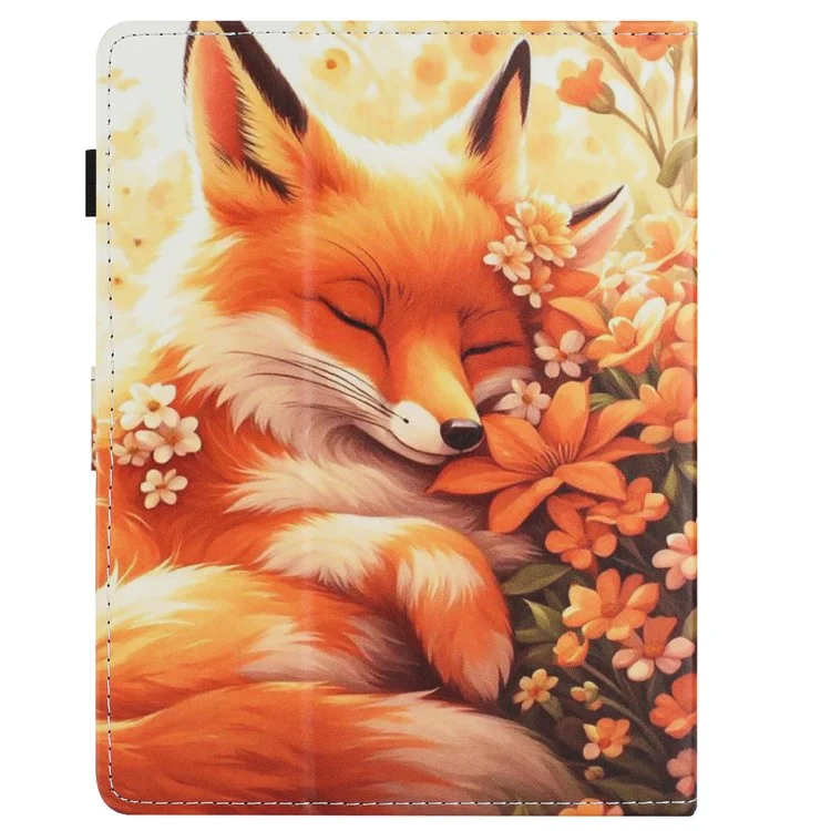 Capa de couro universal para tablet de 10 polegadas com padrão, com função de dormir/acordar automática e porta-cartões - Raposa Floral