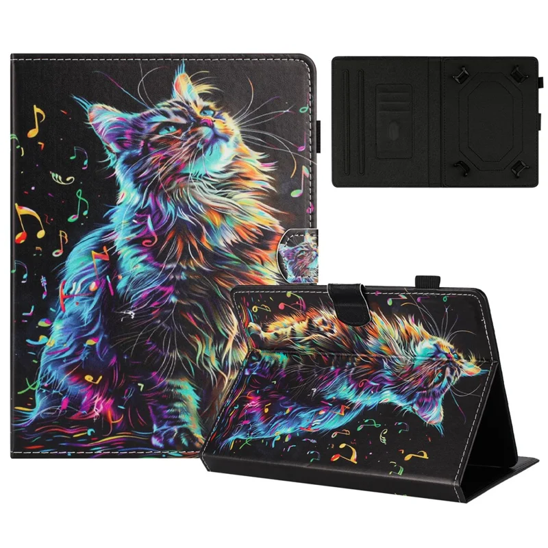 Universal 7-inch tablethylster med mønster, læderdæksel med automatisk sluk/tænd, kortlomme - Musiknøgle Kat