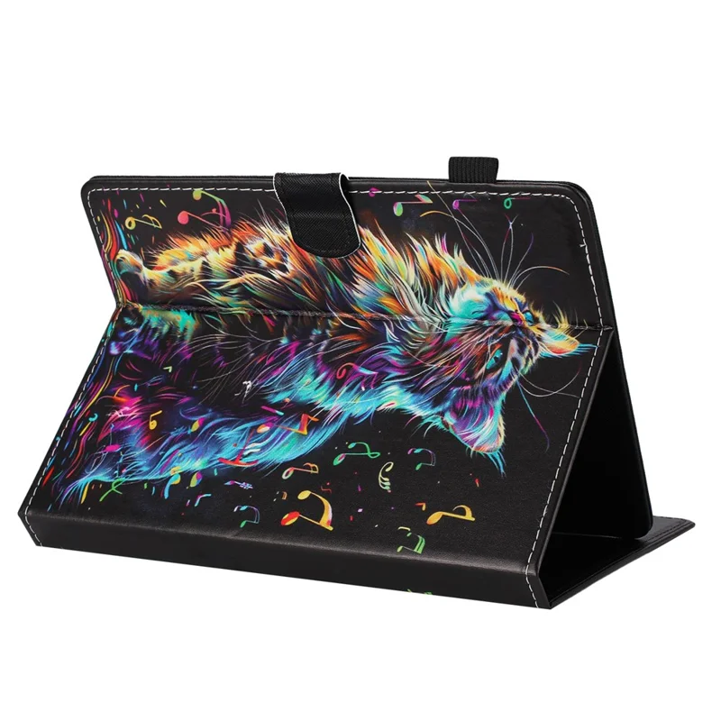 Universal 7-inch tablethylster med mønster, læderdæksel med automatisk sluk/tænd, kortlomme - Musiknøgle Kat