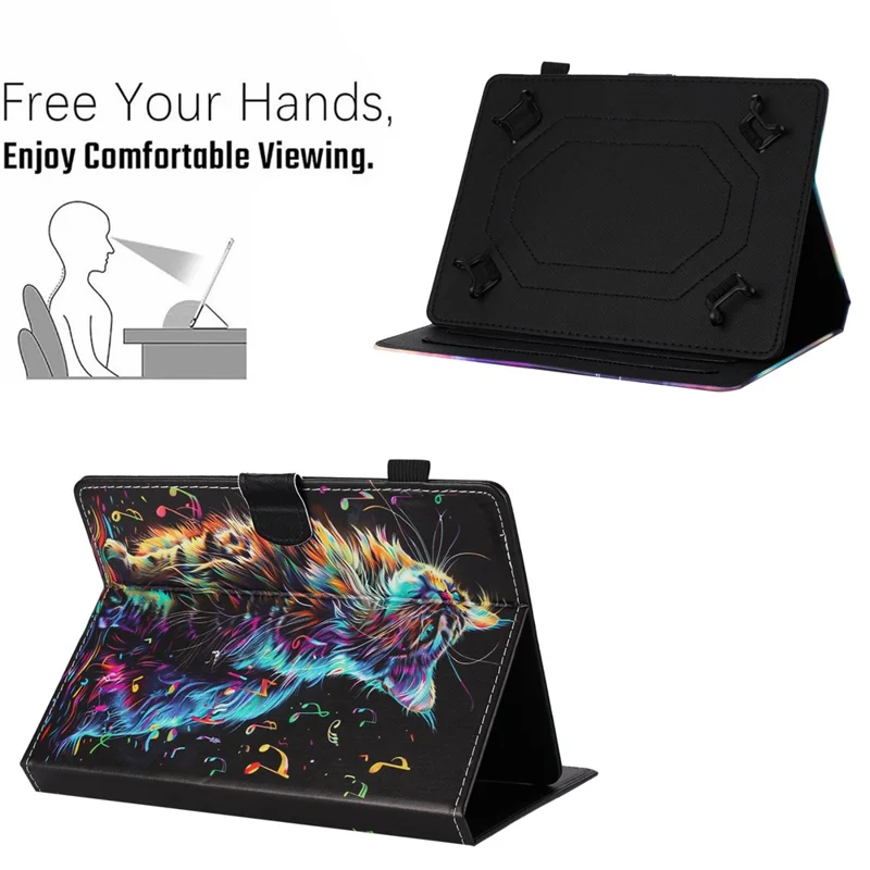 Universal 7-inch tablethylster med mønster, læderdæksel med automatisk sluk/tænd, kortlomme - Musiknøgle Kat