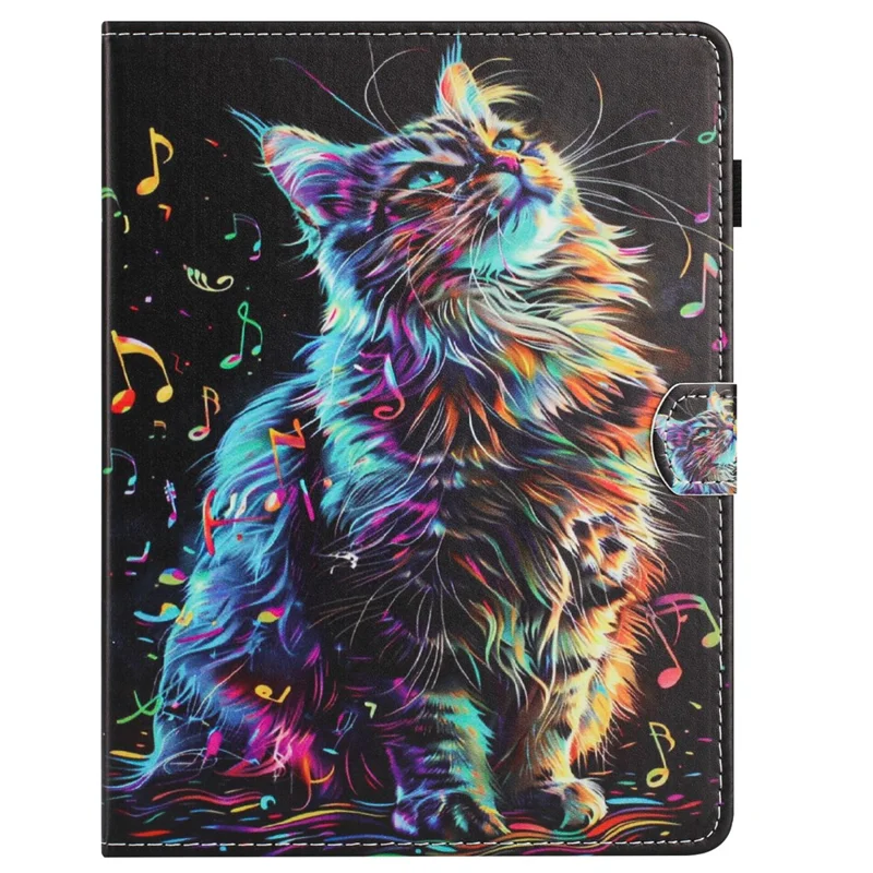 Universal 7-inch tablethylster med mønster, læderdæksel med automatisk sluk/tænd, kortlomme - Musiknøgle Kat