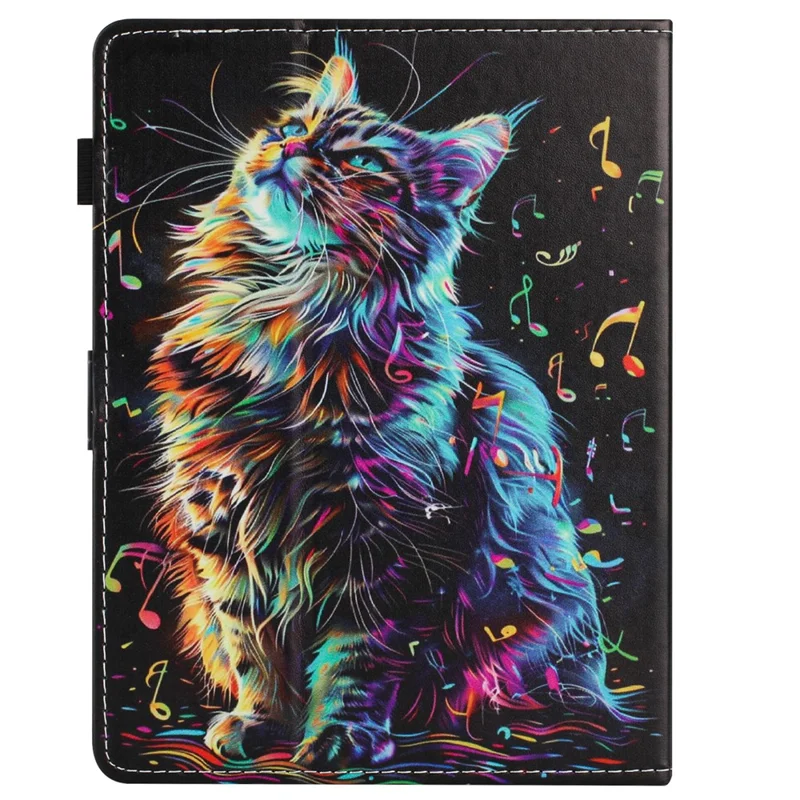 Universal 7-inch tablethylster med mønster, læderdæksel med automatisk sluk/tænd, kortlomme - Musiknøgle Kat