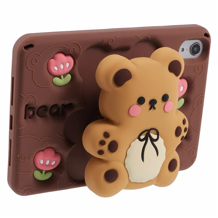 For iPad mini (2024) / mini (2021) Silicone Case Bear Kickstand Tulip Tablet Cover