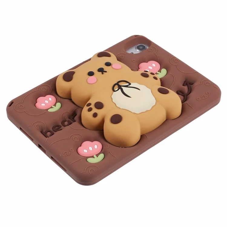 For iPad mini (2024) / mini (2021) Silicone Case Bear Kickstand Tulip Tablet Cover