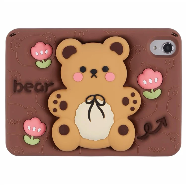 For iPad mini (2024) / mini (2021) Silicone Case Bear Kickstand Tulip Tablet Cover