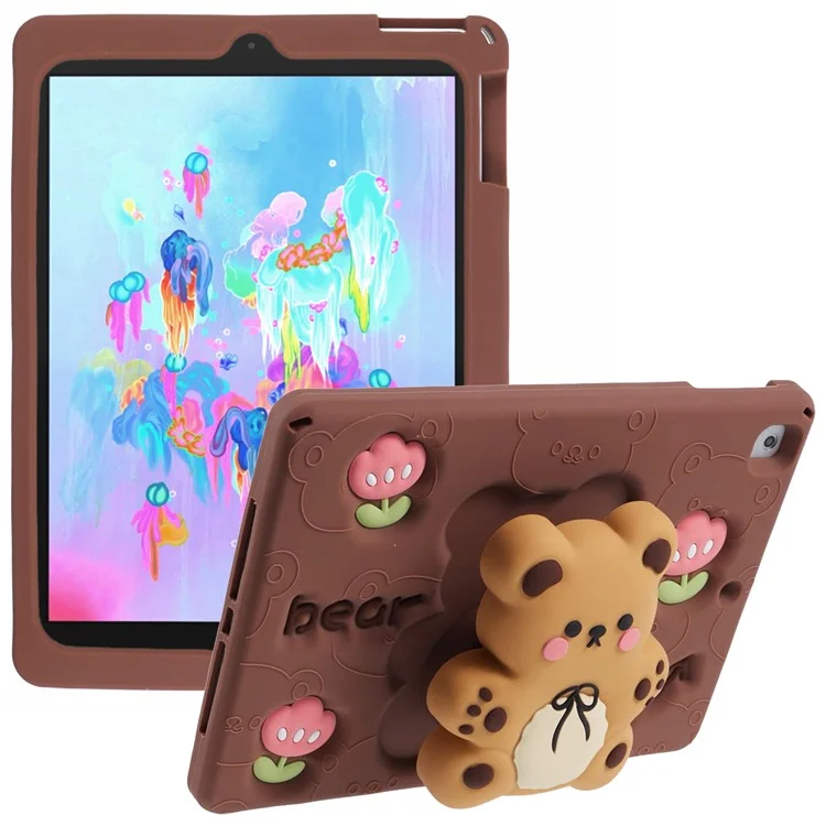 Für iPad 9,7 Zoll (2018) / (2017) Silikonhülle Bär Ständer Tulpen Tablet-Cover
