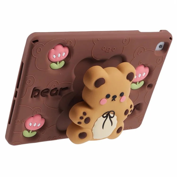 Für iPad 9,7 Zoll (2018) / (2017) Silikonhülle Bär Ständer Tulpen Tablet-Cover
