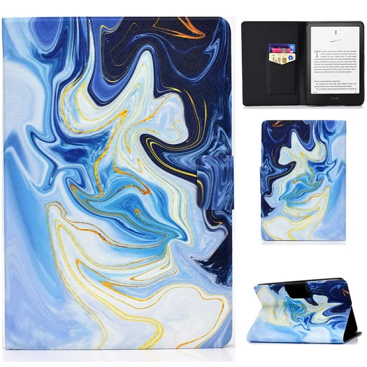 For Amazon Kindle Paperwhite (2024) Case Stand Pattern Printed Leather Cover - Blue Marble