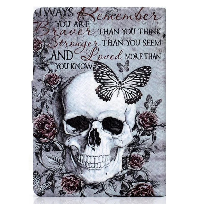 For Amazon Kindle Paperwhite (2024) Case Stand Pattern Printed Leather Cover - Skull