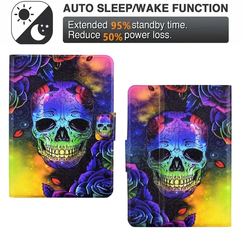 For Amazon Kindle Paperwhite (2024) Case Stand Pattern Printed Leather Cover - Colorful Skull