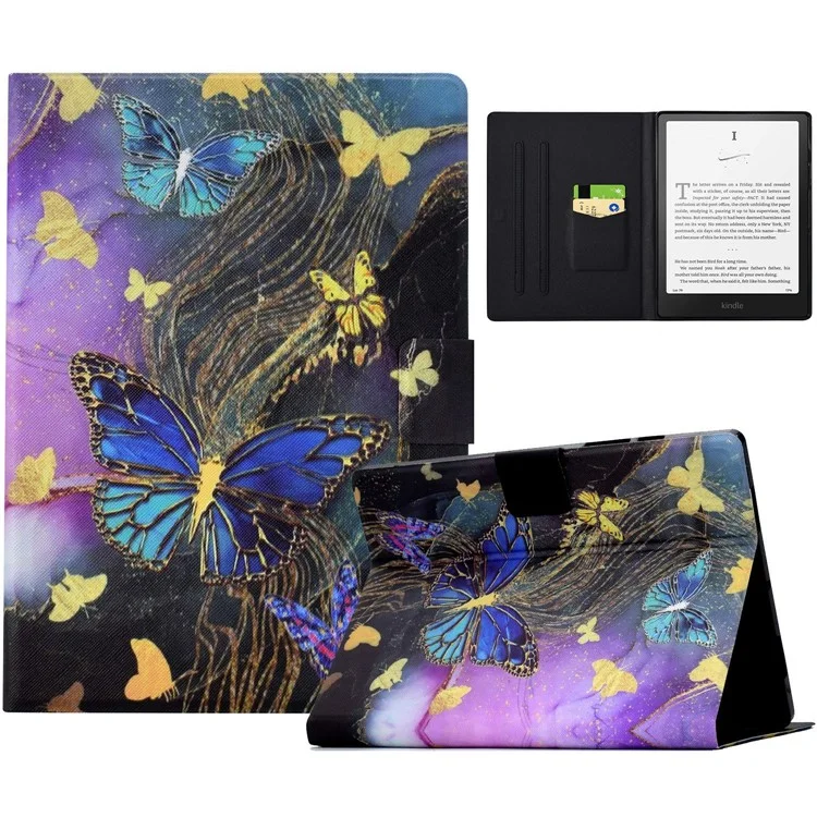 For Amazon Kindle Paperwhite (2024) Case Pattern Print Leather E-Reader Cover - Golden Butterflies