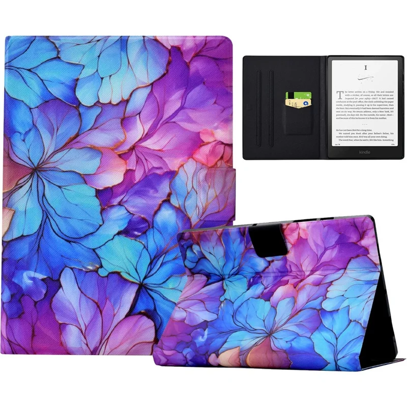 For Amazon Kindle Paperwhite (2024) Case Card Holder Pattern Print Leather Cover - Petal