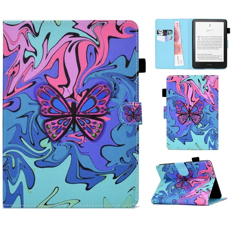 For Amazon Kindle Paperwhite (2024) Case Card Holder Stand Pattern Printing Leather Cover - Butterfly