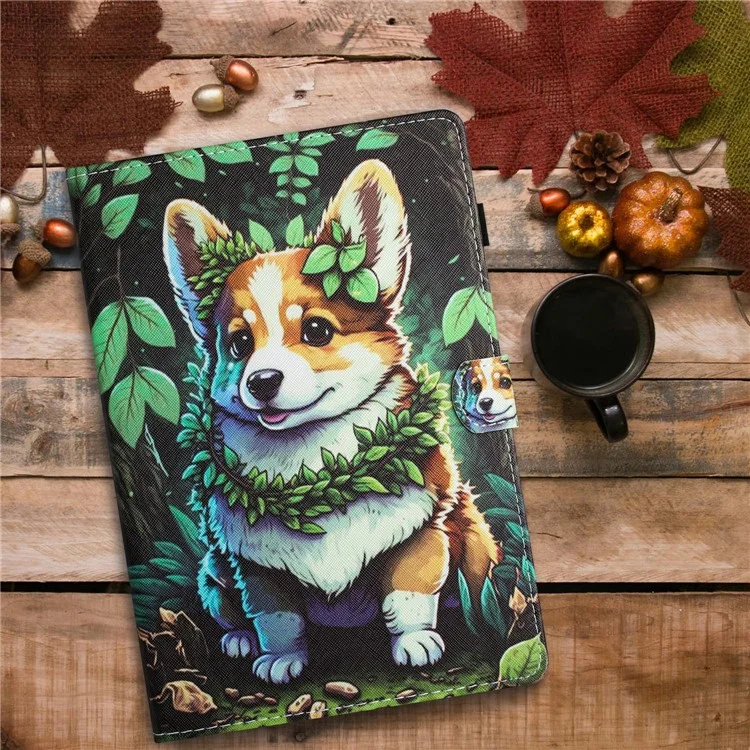 For Amazon Kindle Paperwhite (2024) Case Leather Card Holder Stand E-Reader Cover - Corgi