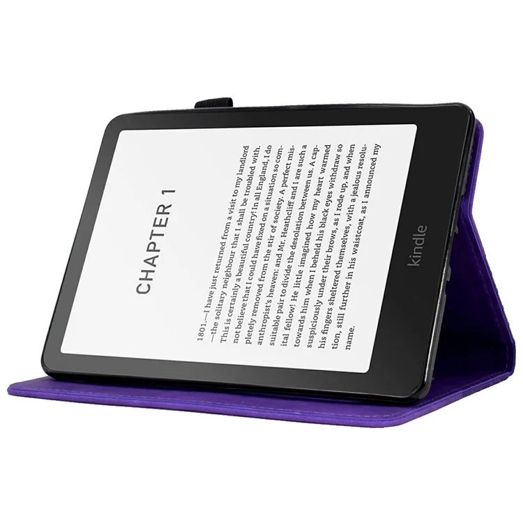 Capa para Amazon Kindle Paperwhite (2024) com slots para cartões, cobertura de couro para e-reader com padrão geométrico - Roxo