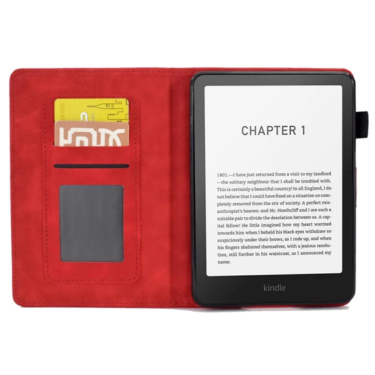 Für Amazon Kindle Paperwhite (2024) Hülle Blume Schmetterling Geprägter Kartenfächer Lederabdeckung - Rot