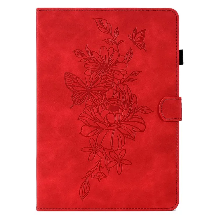 Für Amazon Kindle Paperwhite (2024) Hülle Blume Schmetterling Geprägter Kartenfächer Lederabdeckung - Rot
