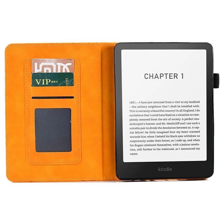 For Amazon Kindle Paperwhite (2024) Leather Case Tree Pattern Card Slots Stand E-Reader Cover - Khaki