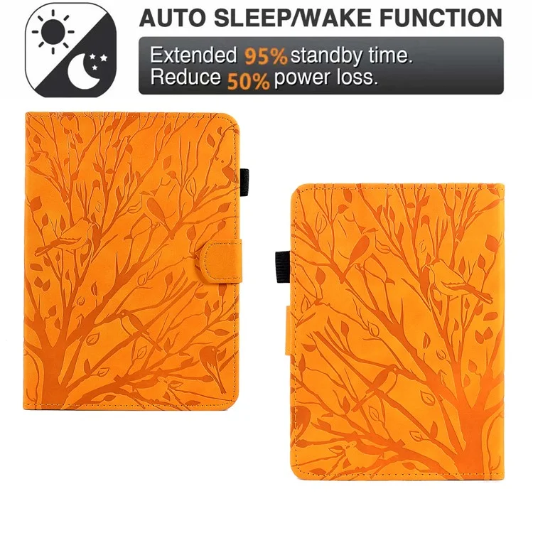 For Amazon Kindle Paperwhite (2024) Leather Case Tree Pattern Card Slots Stand E-Reader Cover - Khaki