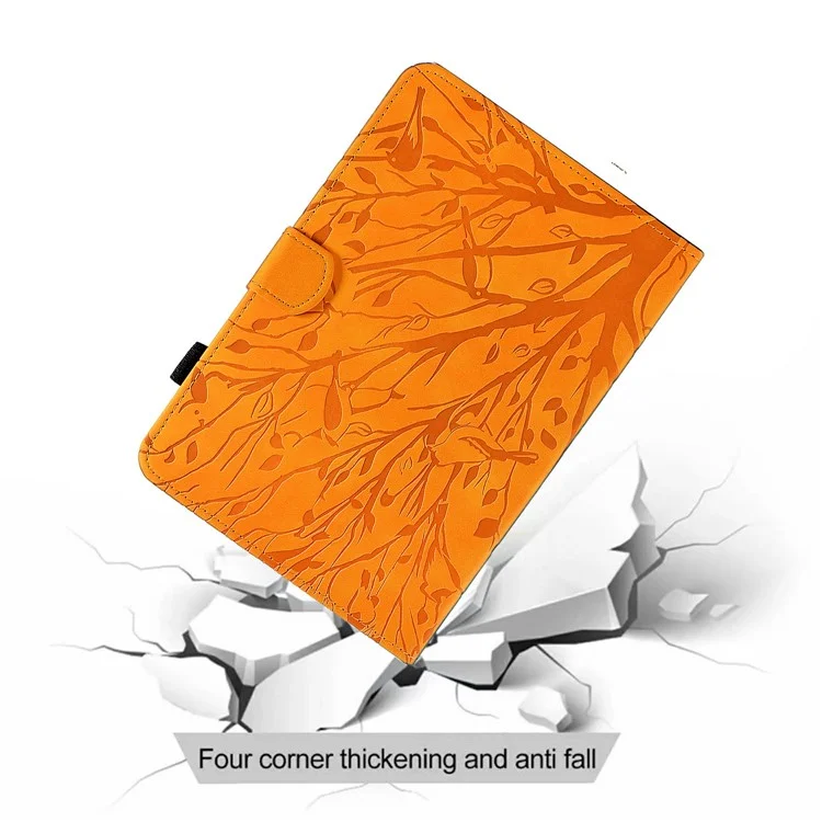 For Amazon Kindle Paperwhite (2024) Leather Case Tree Pattern Card Slots Stand E-Reader Cover - Khaki