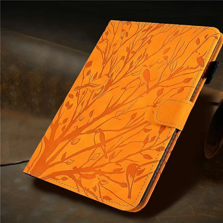 For Amazon Kindle Paperwhite (2024) Leather Case Tree Pattern Card Slots Stand E-Reader Cover - Khaki