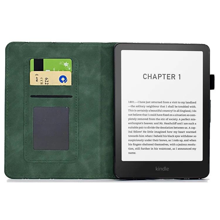 Capa para Amazon Kindle Paperwhite (2024) com slots para cartões, suporte, despertar/dormir automático, cobertura de couro para e-reader - Verde