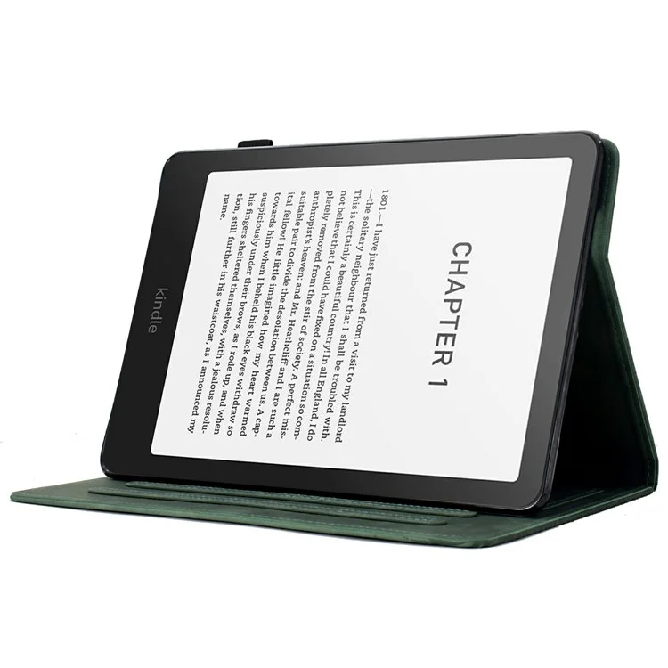 Funda para Amazon Kindle Paperwhite (2024) con impresión de gatos, ranuras para tarjetas de cuero de PU - Verde