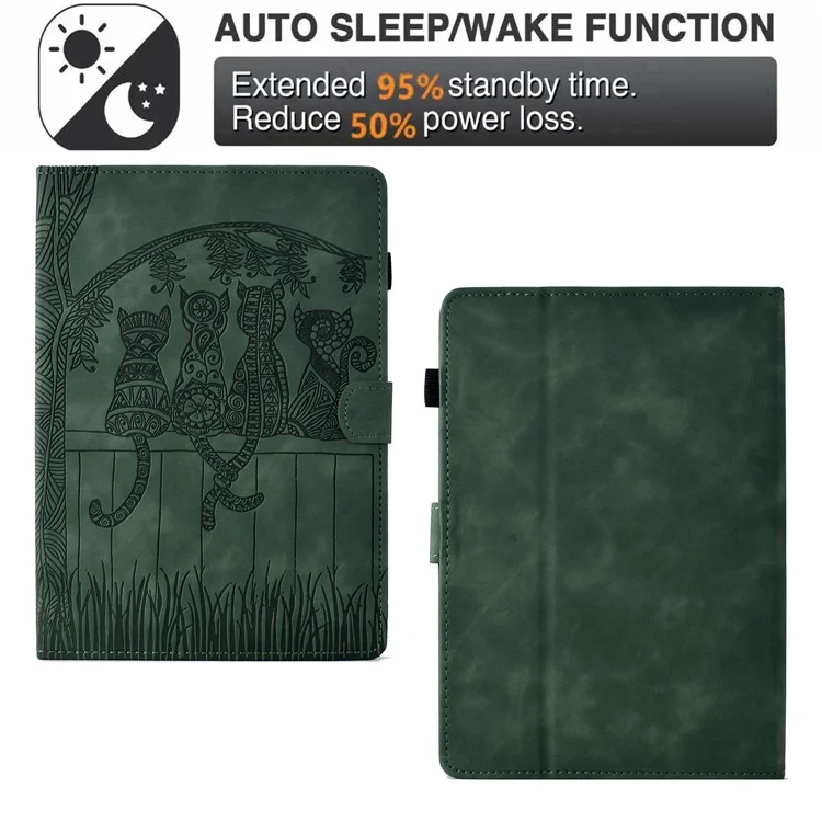 Funda para Amazon Kindle Paperwhite (2024) con impresión de gatos, ranuras para tarjetas de cuero de PU - Verde
