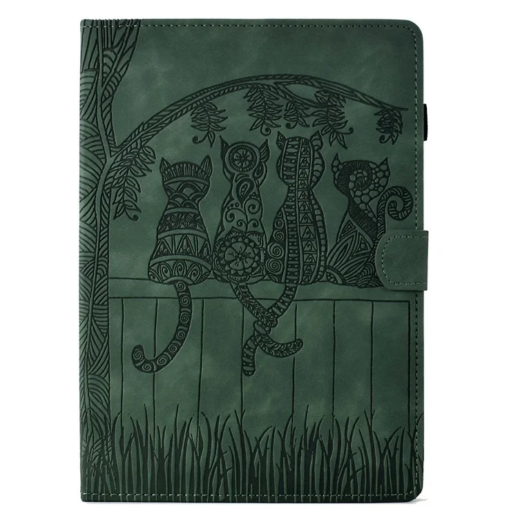Funda para Amazon Kindle Paperwhite (2024) con impresión de gatos, ranuras para tarjetas de cuero de PU - Verde