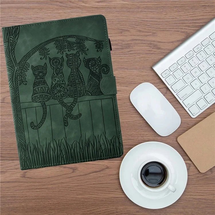 Funda para Amazon Kindle Paperwhite (2024) con impresión de gatos, ranuras para tarjetas de cuero de PU - Verde