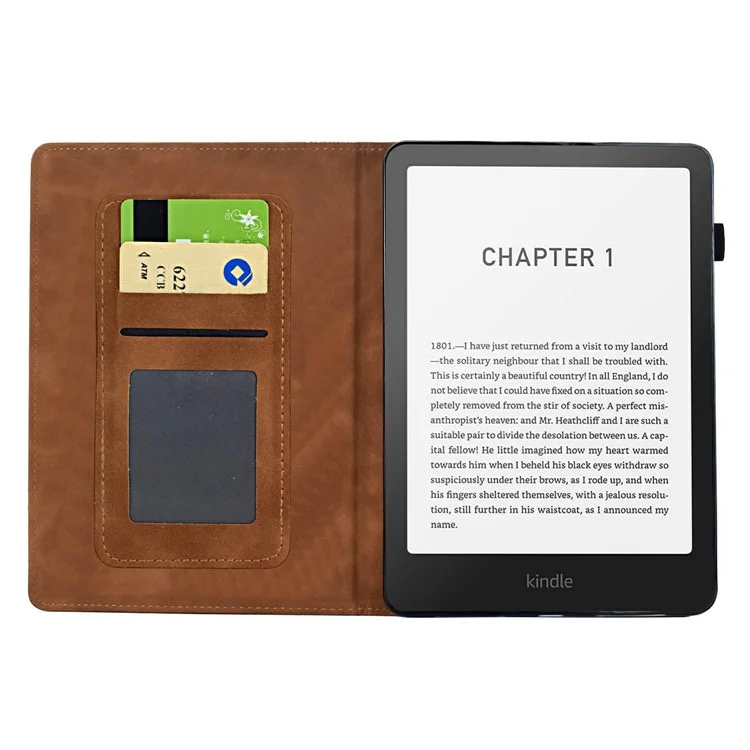 Funda para Amazon Kindle Paperwhite (2024) con diseño de flor y pájaro, bolsillo para tarjetas y cubierta de cuero para e-reader - Marrón