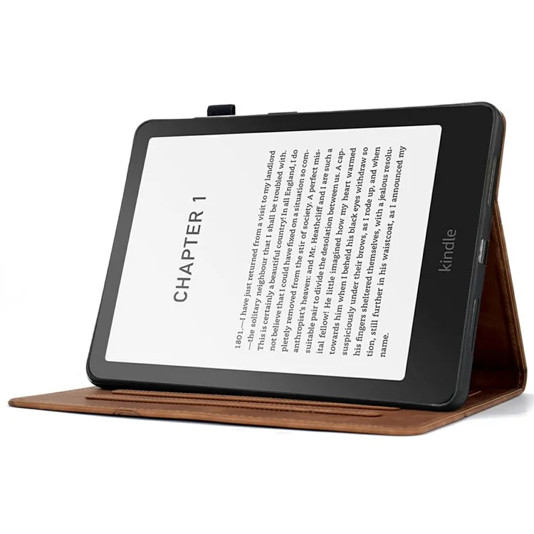 Funda para Amazon Kindle Paperwhite (2024) con diseño de flor y pájaro, bolsillo para tarjetas y cubierta de cuero para e-reader - Marrón