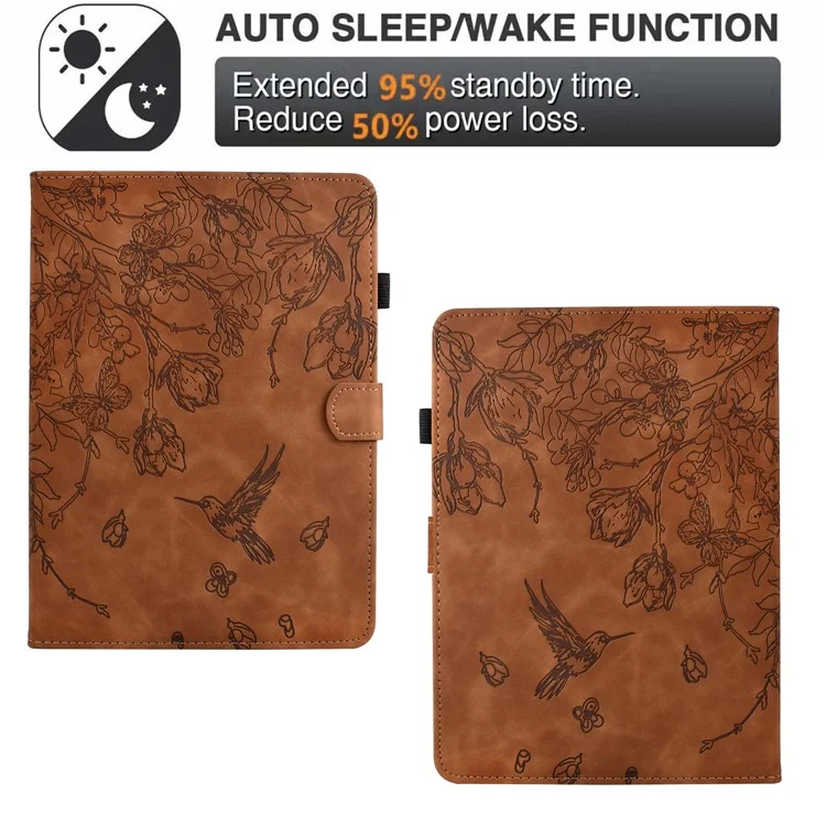 Funda para Amazon Kindle Paperwhite (2024) con diseño de flor y pájaro, bolsillo para tarjetas y cubierta de cuero para e-reader - Marrón