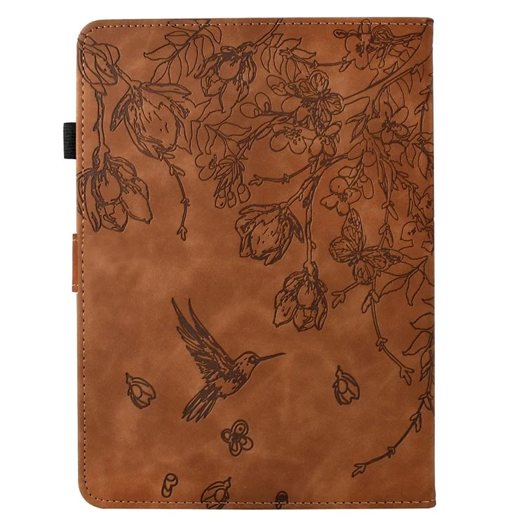 Funda para Amazon Kindle Paperwhite (2024) con diseño de flor y pájaro, bolsillo para tarjetas y cubierta de cuero para e-reader - Marrón
