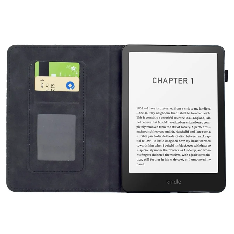 For Amazon Kindle Paperwhite (2024) Case Flower Bird Imprinted Card Holder Leather E-Reader Cover - Black