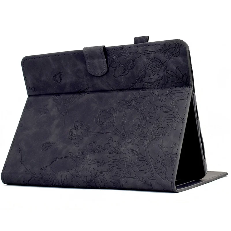 For Amazon Kindle Paperwhite (2024) Case Flower Bird Imprinted Card Holder Leather E-Reader Cover - Black