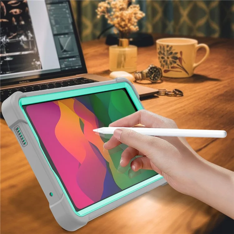 Für Xiaomi Redmi Pad SE 4G 8,7 Zoll Hülle Silikon+PC Tablet Schutzhülle mit Ständer - Grau+Mintgrün