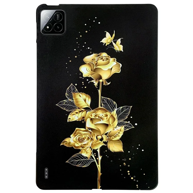 Custodia in TPU per Xiaomi Pad 7 Pro / Pad 7, con stampa a motivi, slim e protettiva - Farfalla dorata e rosa.